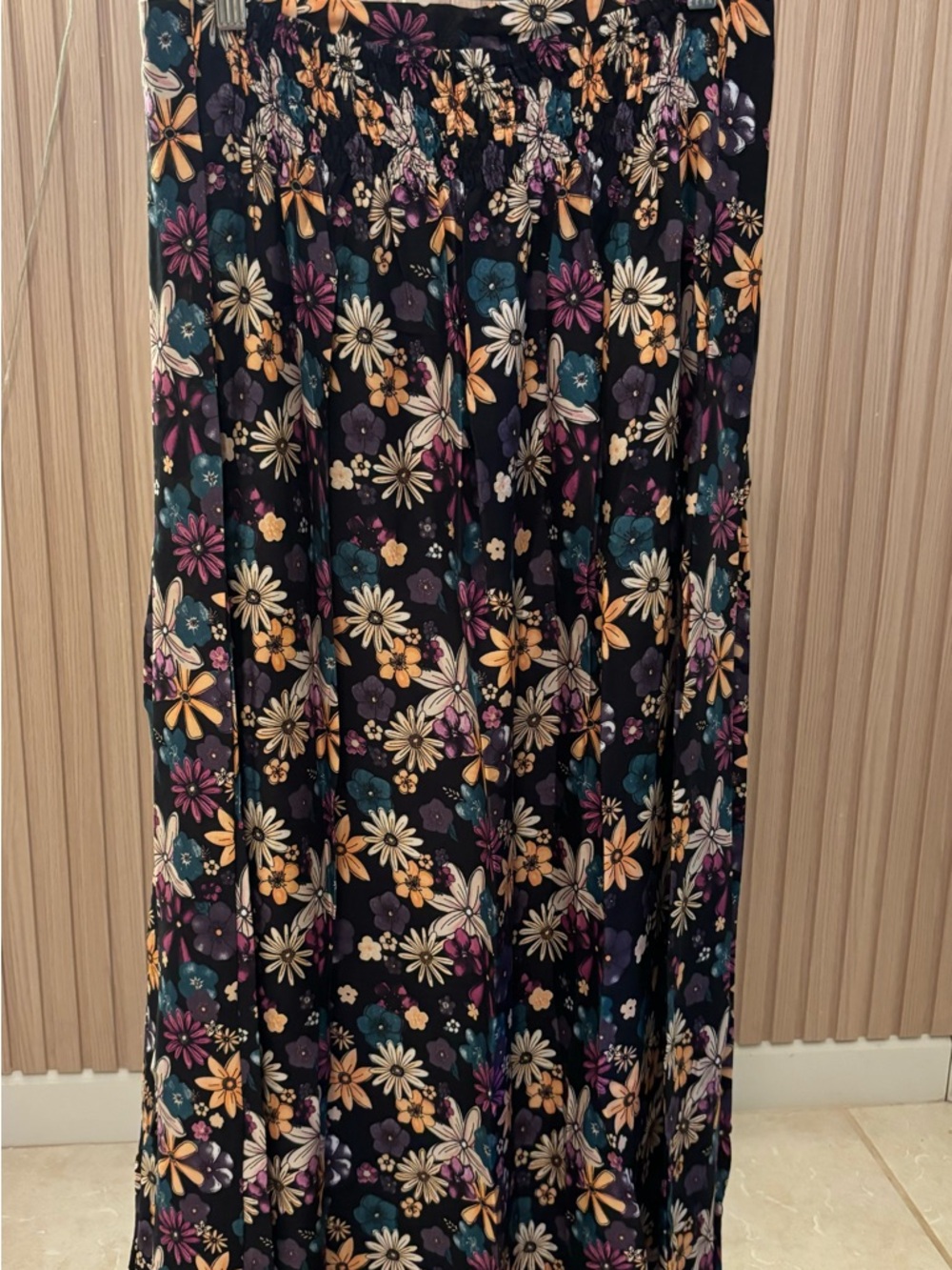 Floral Maxi Skirt in Black with Yellow, Teal, Purple & Cream Blooms - Picture 2 of 3